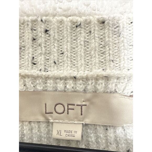 LOFT Size XL Sweater Oversized White Gray Pullover Soft Cotton Blend Long Sleeve - Picture 2 of 11